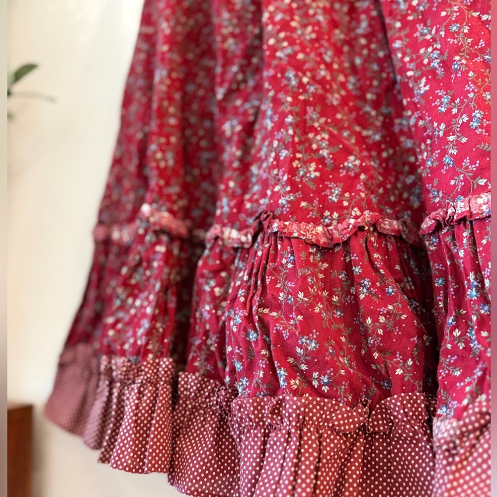 Vintage Gunne Sax Red Floral A-Line Skirt - Picture 5 of 6